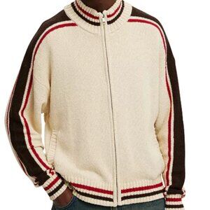 Cotton On Men Knitted Bomber Jacket Stone Full Zip Size L